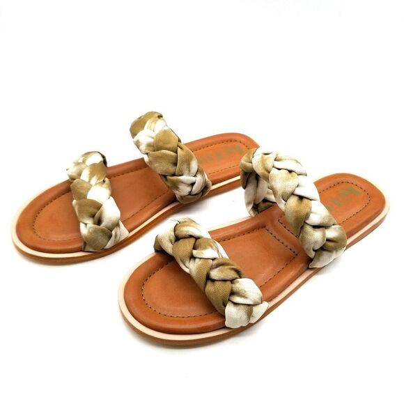 Korks Women Double Strap Flat Sandals Size 6 Fabric Slide Braided - Picture 1 of 6